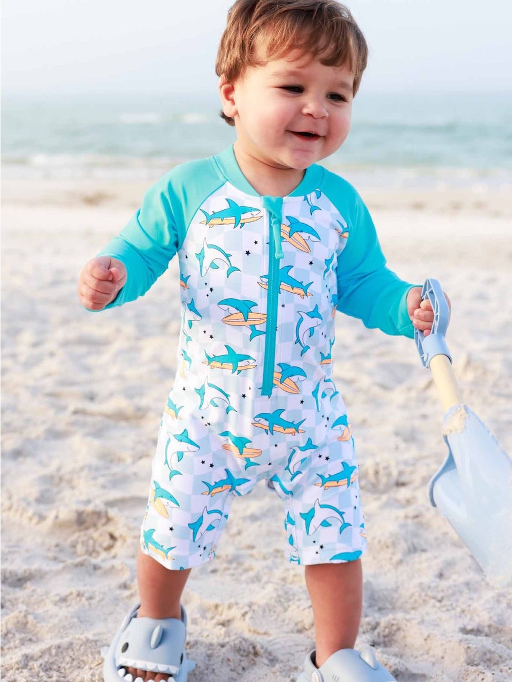 Caden Lane Long Sleeve Rash Guard Swim Romper Shortie | Totally Jawsome